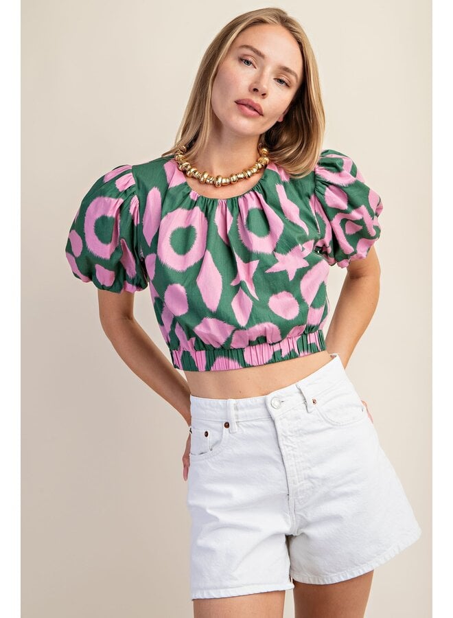 Tie Back Printed Crop Top