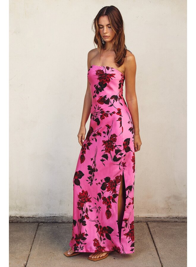 Strapless Satin Floral Maxi Dress Kirby
