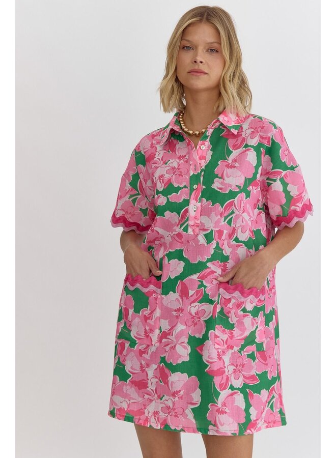 Floral Rick Rack Pocket Dress