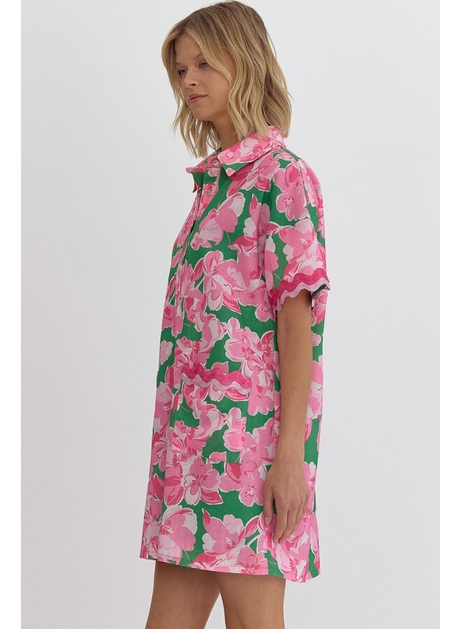 Floral Rick Rack Pocket Dress