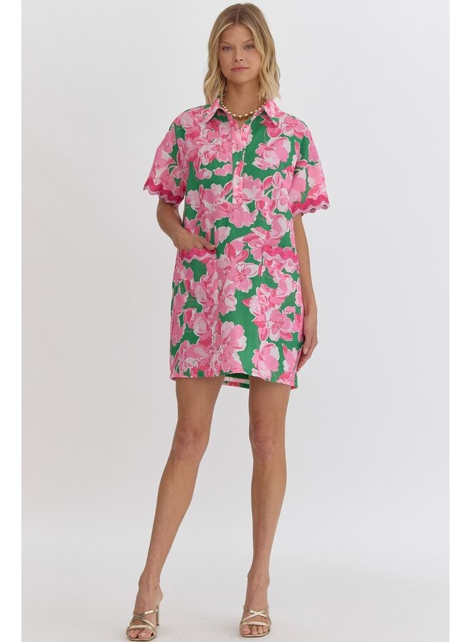 Floral Rick Rack Pocket Dress