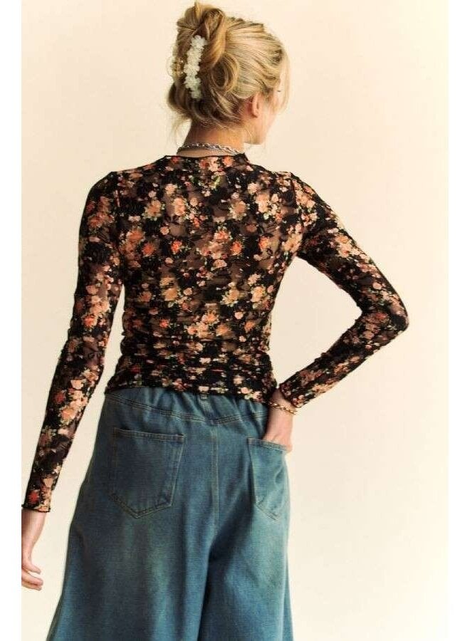 Floral Mesh Turtleneck