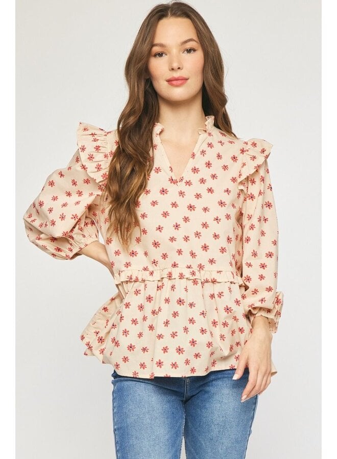 3/4 Sleeve Ruffle Top