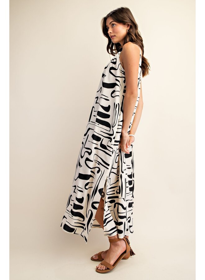 Abstract Flowy Midi Dress