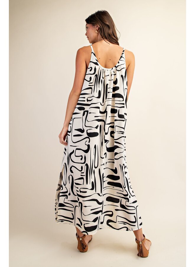 Abstract Flowy Midi Dress