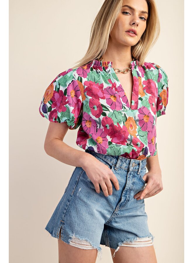 Floral Split-Neck Top