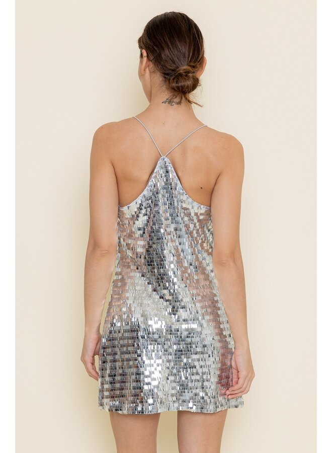 Silver Sequin Mini Dress