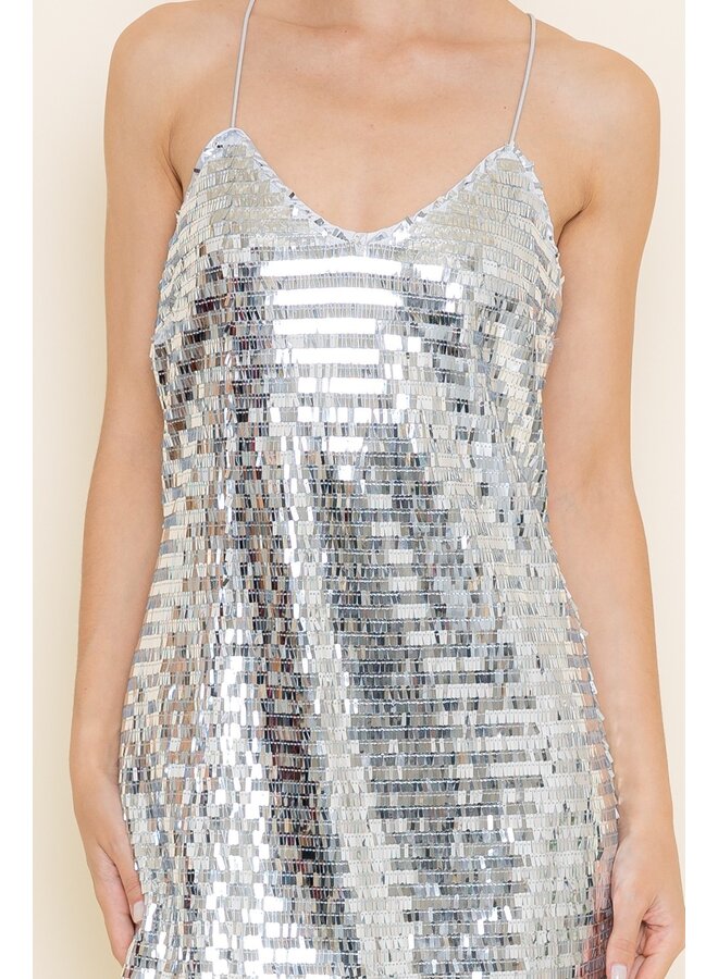 Silver Sequin Mini Dress