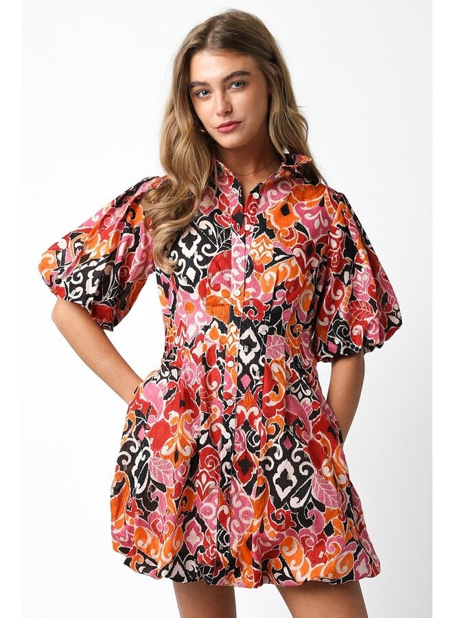 Printed Button-Up Bubble Dress