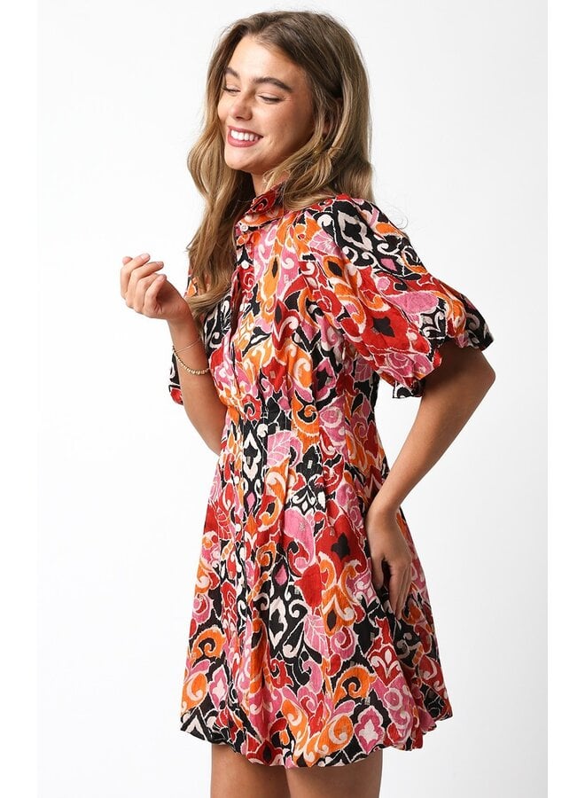 Printed Button-Up Bubble Dress