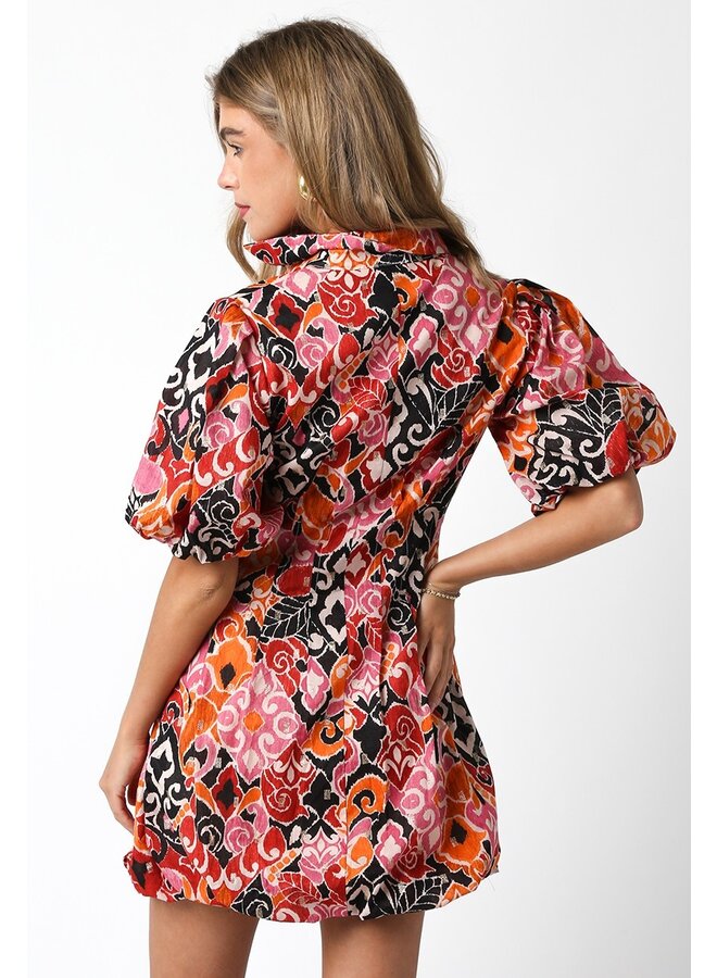 Printed Button-Up Bubble Dress