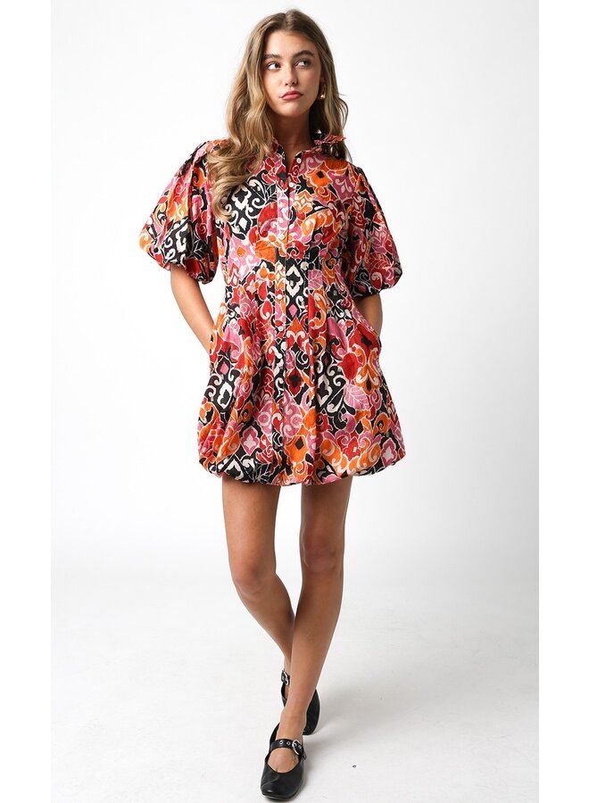 Printed Button-Up Bubble Dress