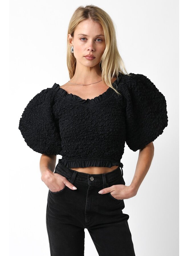 Smocked Puff Sleeve Crop Top