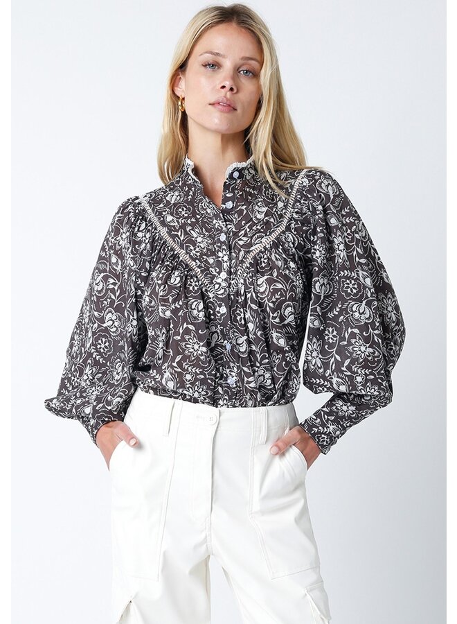 Mock Neck Printed Blouse