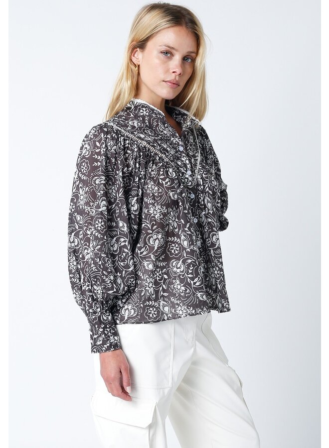 Mock Neck Printed Blouse