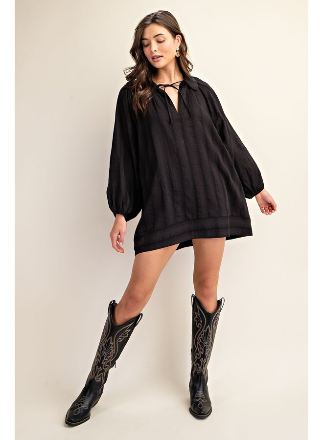 Black Balloon Sleeve Mini Dress