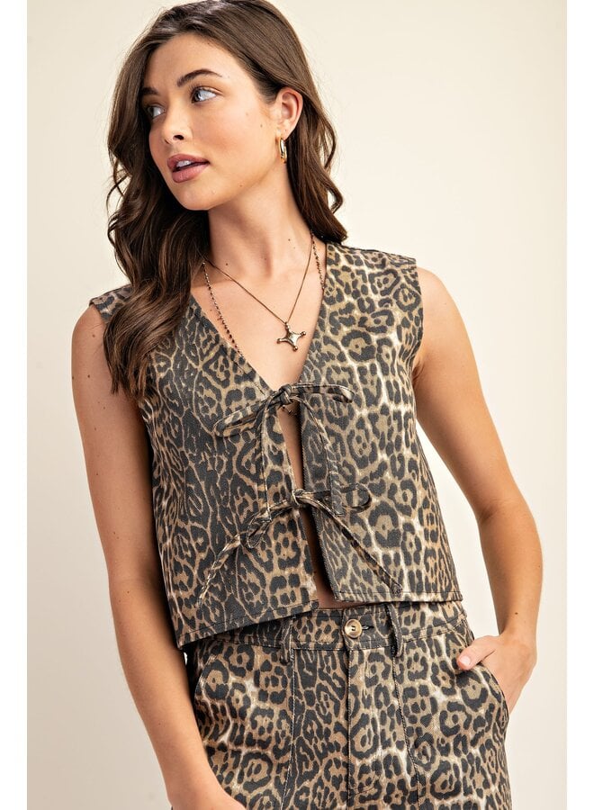 Leopard Denim Tie-Top