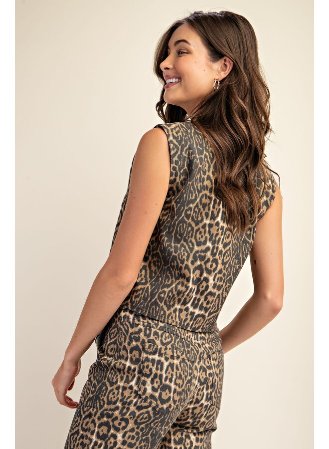 Leopard Denim Tie-Top