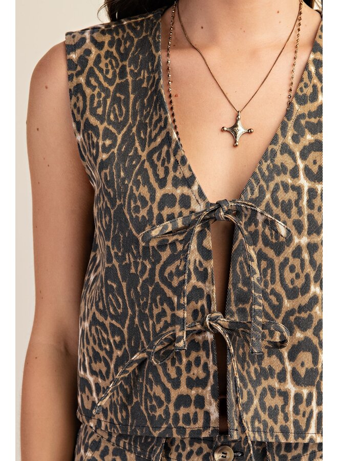 Leopard Denim Tie-Top