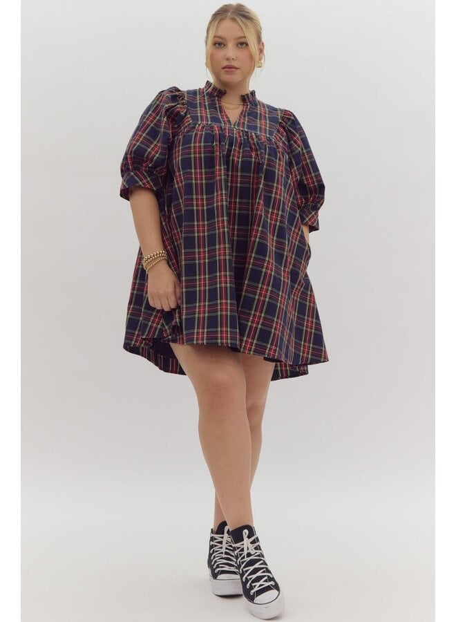 Plaid Ruffle Collar Mini Dress