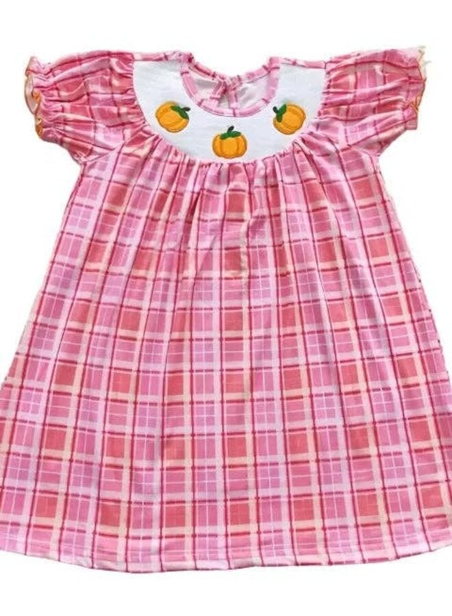 Pumpkin Smocked Plaid Dress