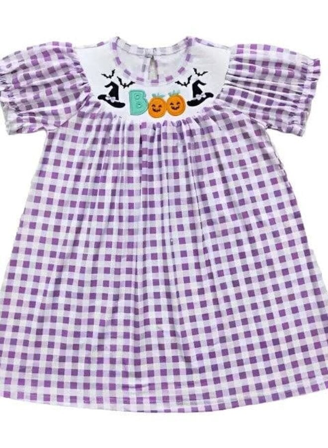 Boo Smocked Plaid Dress