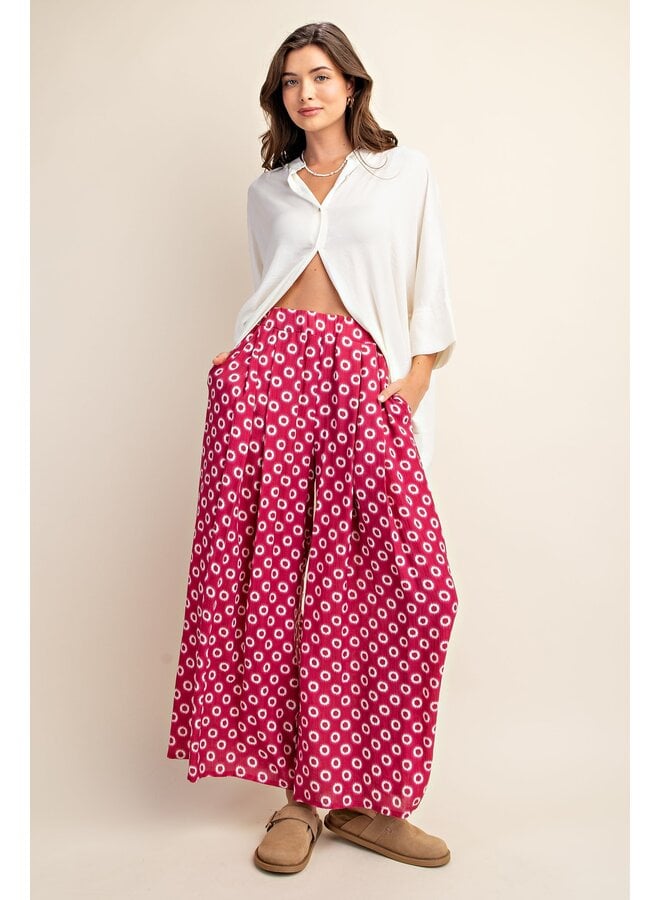 Pink Printed Wide Leg Pants