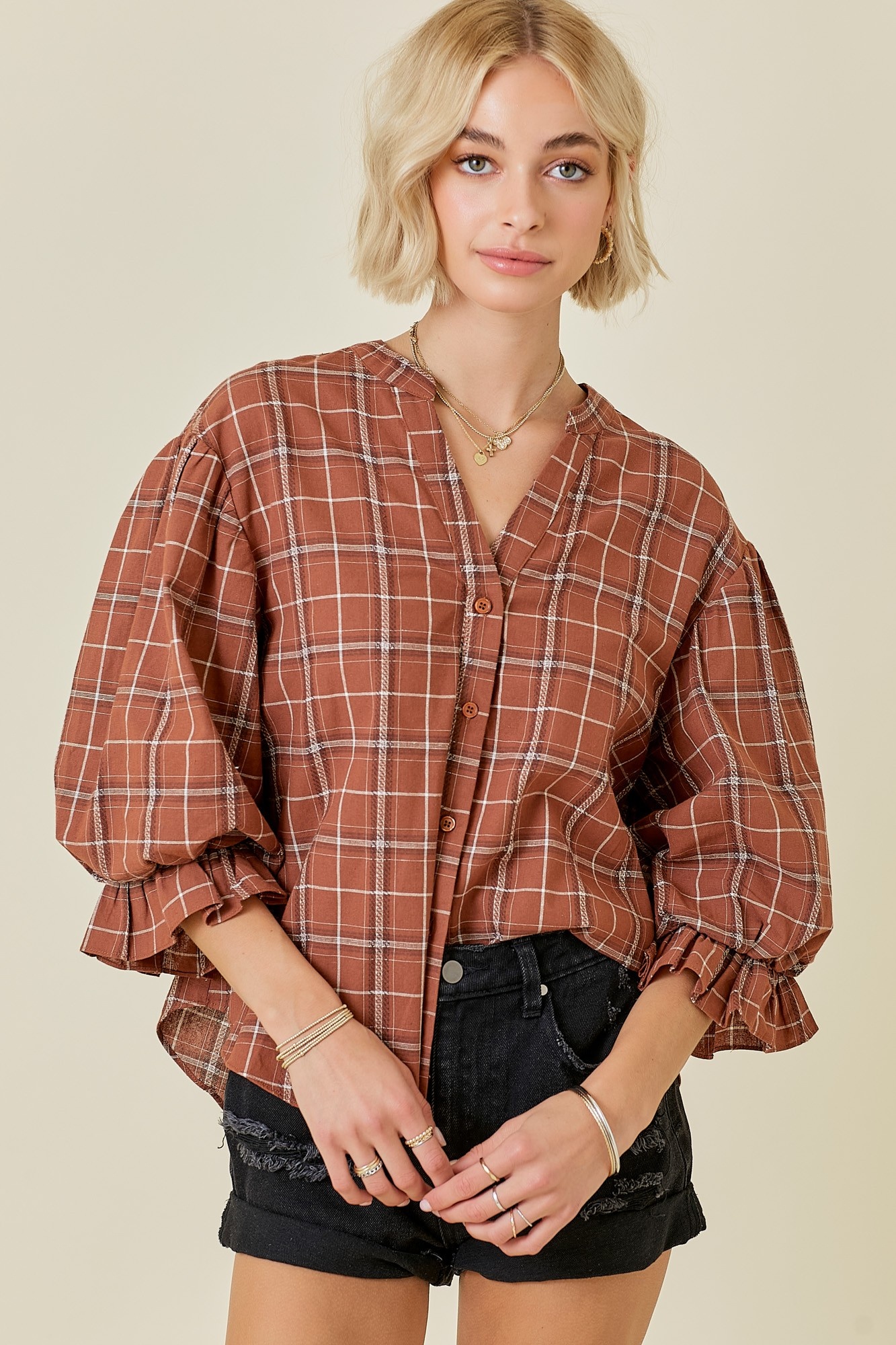 Plaid Puff Sleeve Top Kirby s Kloset