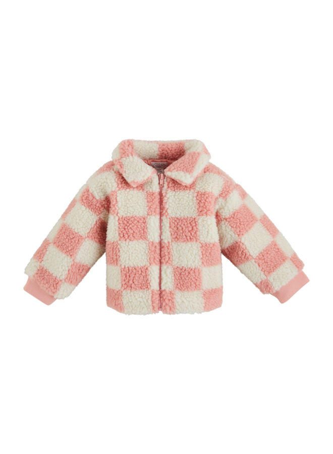 Pink Checkered Sherpa Jacket