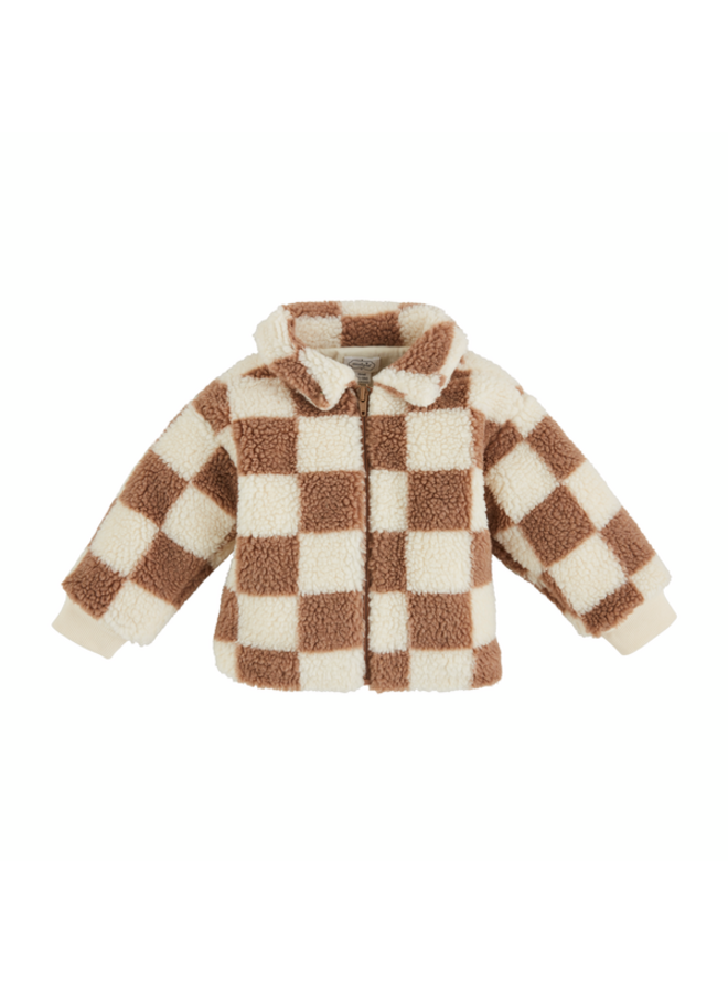 Tan Checkered Sherpa Jacket