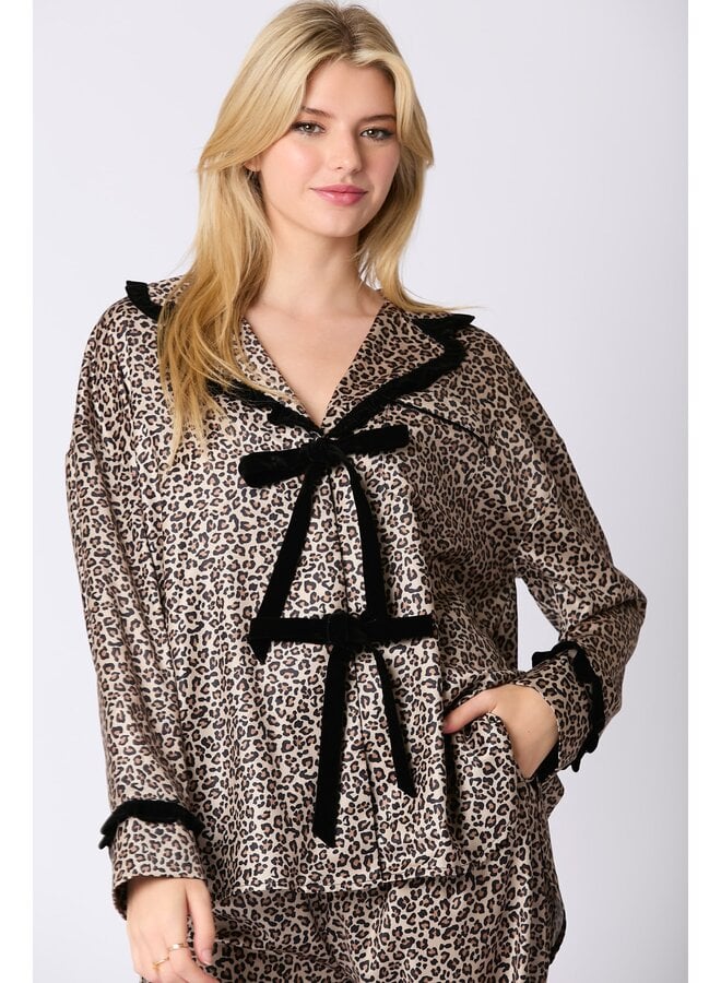 Satin Leopard Bow Pajamas