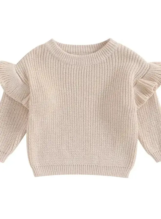 Oatmeal Ruffle Sleeve Sweater