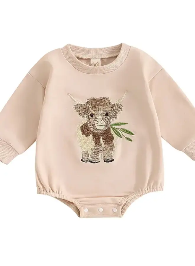 Highland Cow Embroidered Romper