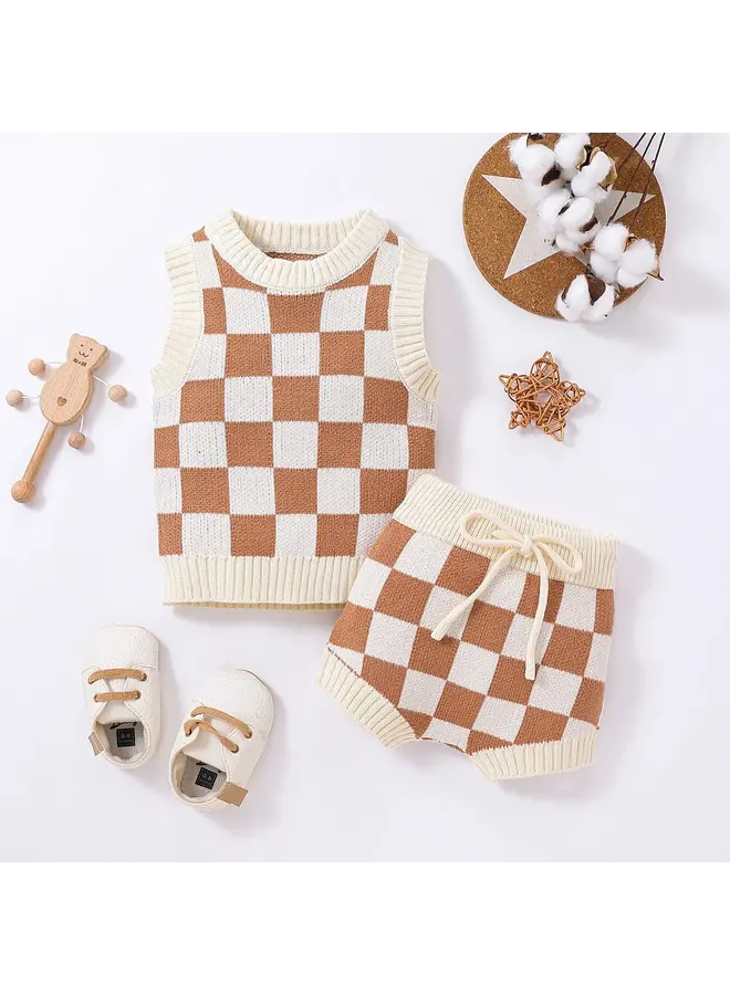 Checkered Sweater Vest/Bloomers Set