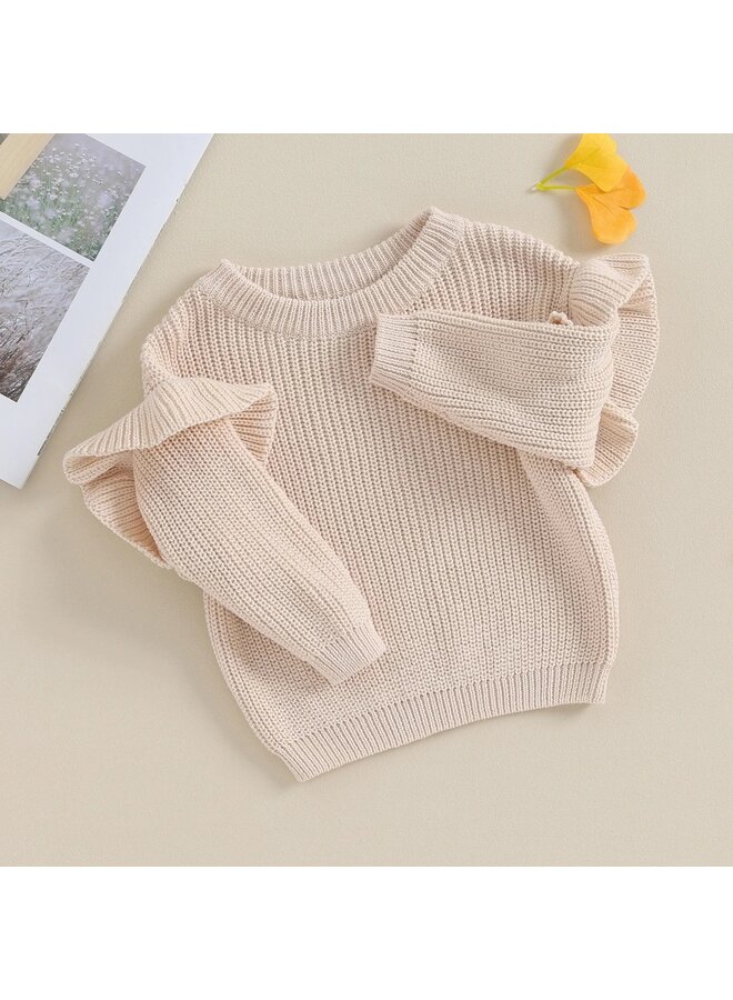 Oatmeal Ruffle Sleeve Sweater