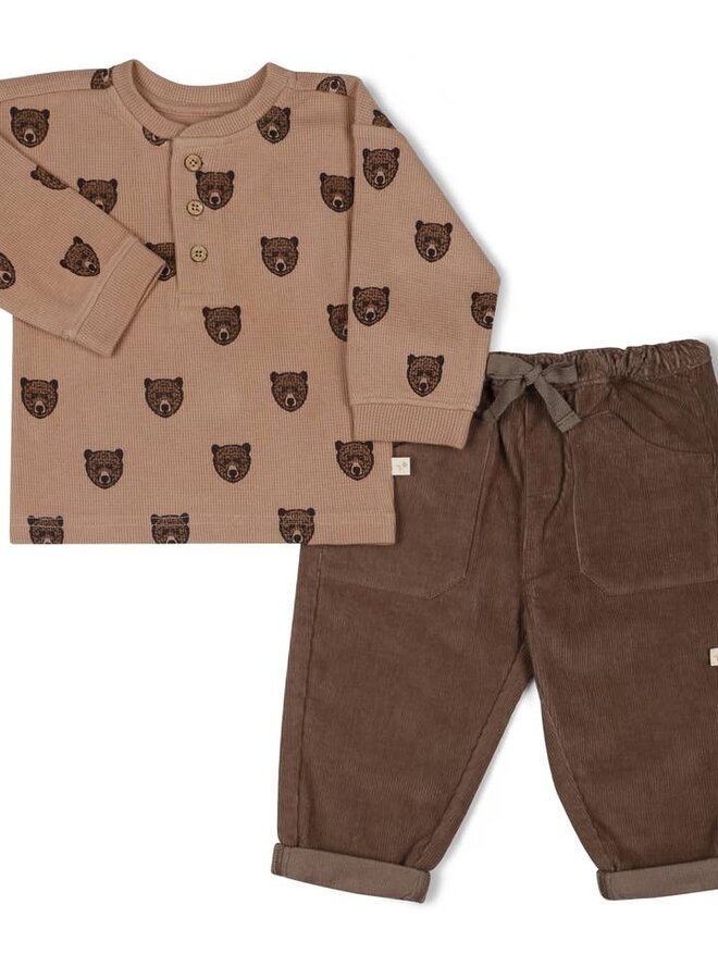 Bear Tee & Corduroy Pants Set