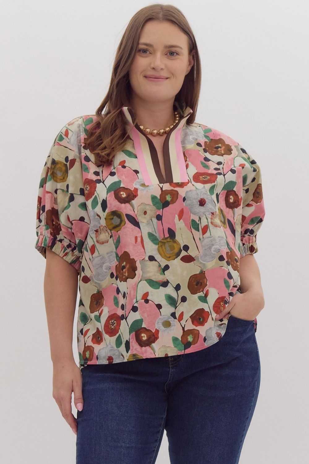 PASTEL WATERCOLOR SMOCKED SQUARE NECK BLOUSE