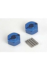 Traxxas Wheel hubs, hex (blue-anodized, lightweight aluminum) (2)/ axle pins(4)