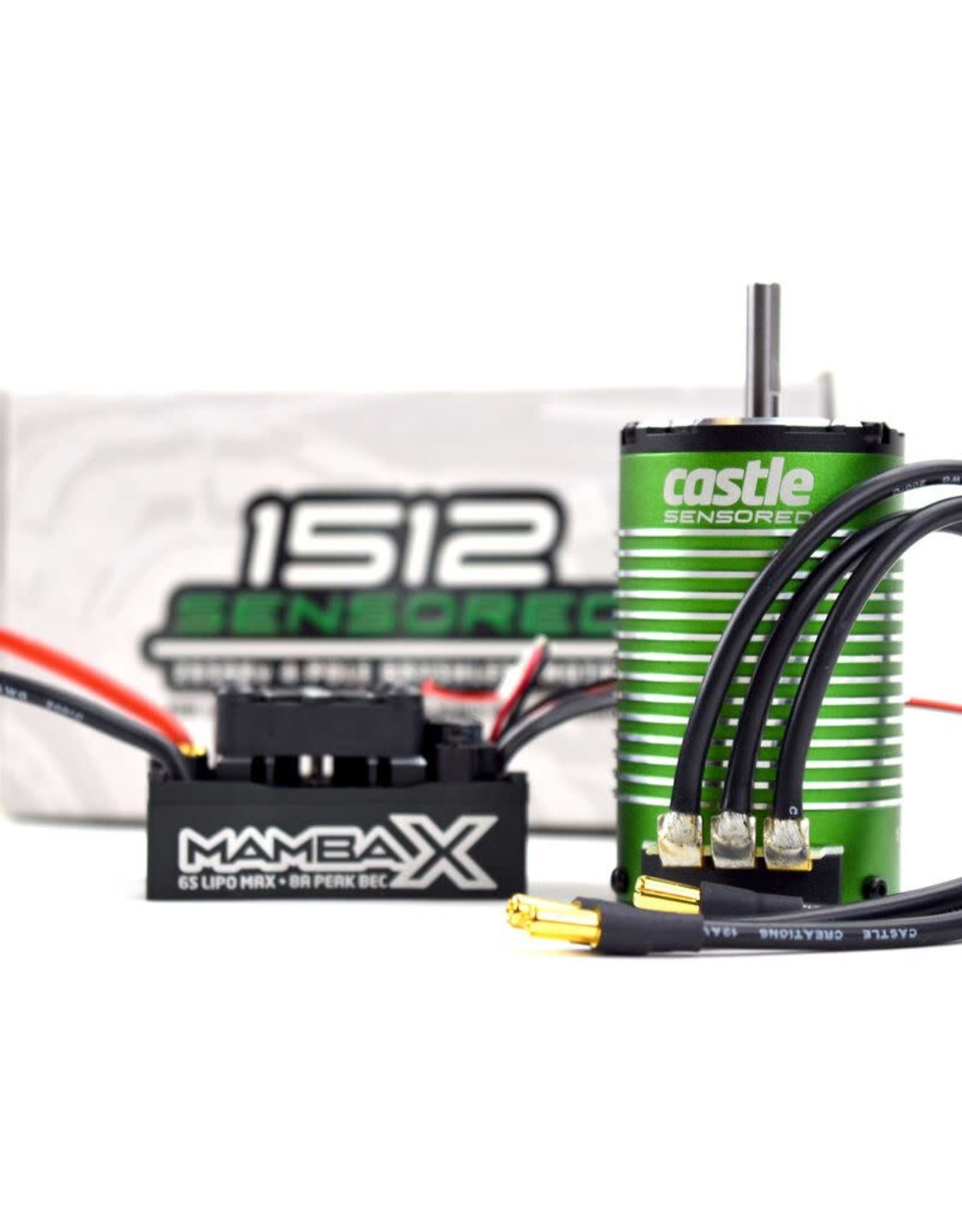 Castle 1/8 Mamba X Waterproof ESC/1512-1800Kv E-Buggy EditionX Sensored Brushless Motor Combo: 4mm Bullet