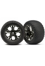 Traxxas Tires & wheels, assembled, glued (2.8") (All-Star black chrome wheels, Alias® tires, foam inserts) (rear) (2) (TSM rated)