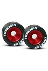 Traxxas Wheels, aluminum (red-anodized) (2)/ 5x8mm ball bearings (4)/ axles (2)/ rubber tires (2)