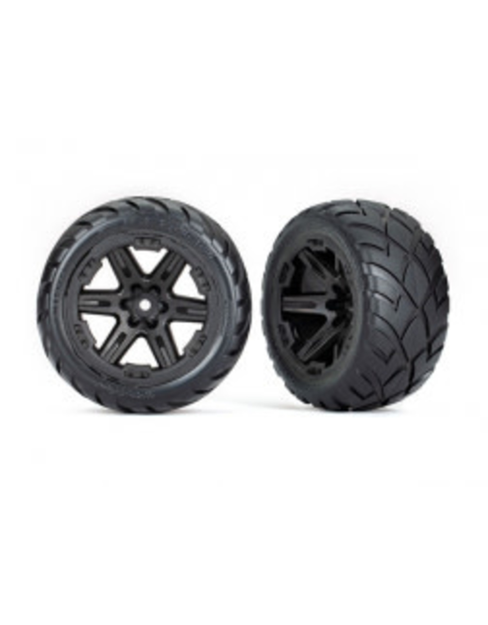 Traxxas Tires & wheels, assembled, glued (2.8") (RXT black wheels, Anaconda tires, foam inserts) (4WD electric front/rear, 2WD electric front only) (2) (TSM rated)