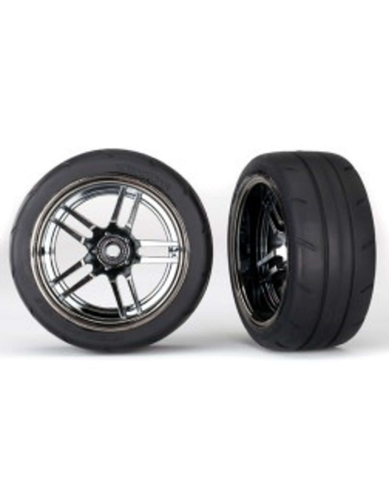 Traxxas [Tires and wheels, assembled, glued (split-spoke black chrome wheels, 1.9" Response tires) (extra wide, rear) (2)] Tires and wheels, assembled, glued (split-spoke black chrome wheels, 1.9" Response tires) (extra wide, rear) (2)