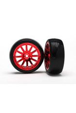 Traxxas [Tires & wheels, assembled, glued (12-spoke red chrome wheels, slick tires) (2)] Tires & wheels, assembled, glued (12-spoke red chrome wheels, slick tires) (2)