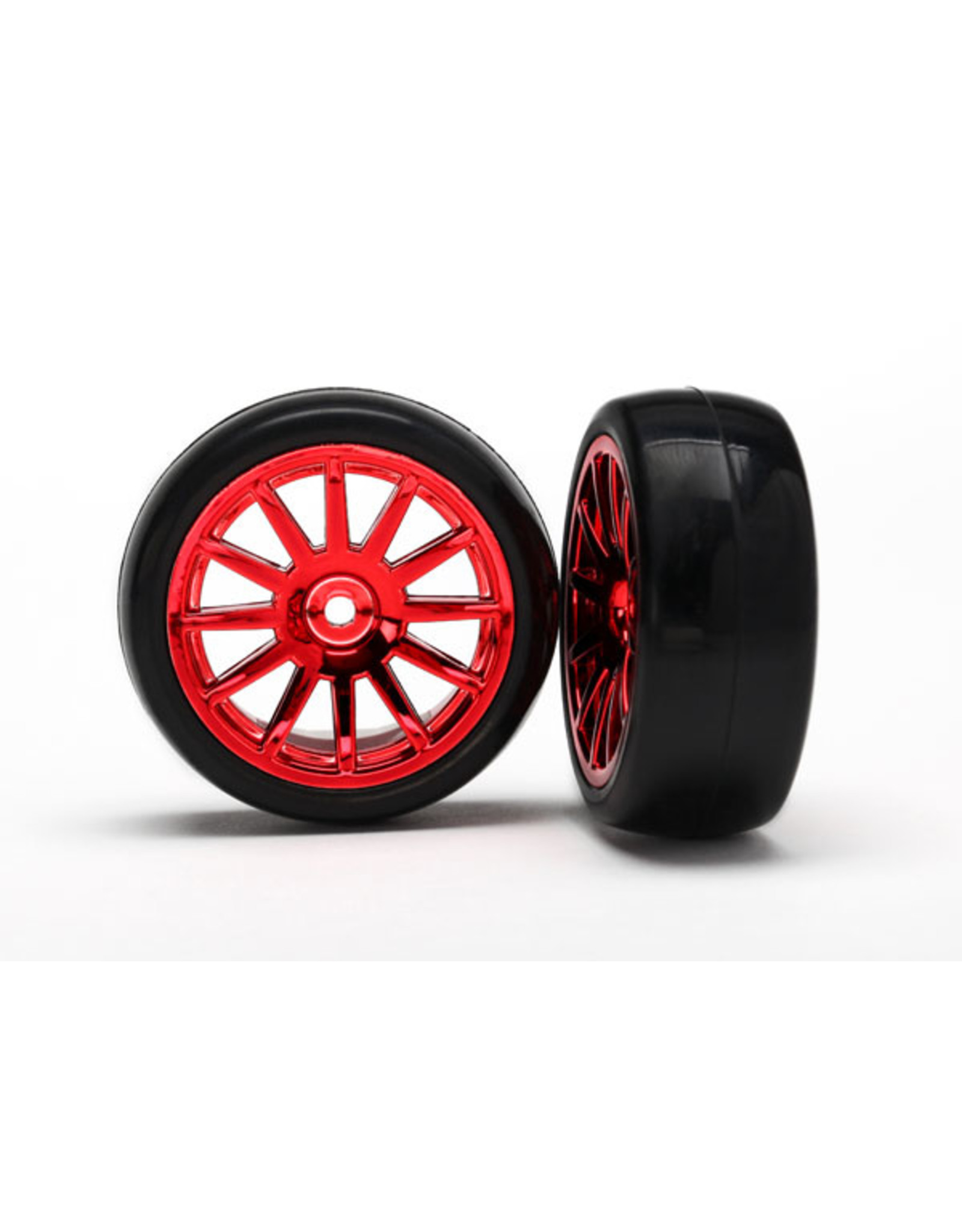 Traxxas [Tires & wheels, assembled, glued (12-spoke red chrome wheels, slick tires) (2)] Tires & wheels, assembled, glued (12-spoke red chrome wheels, slick tires) (2)