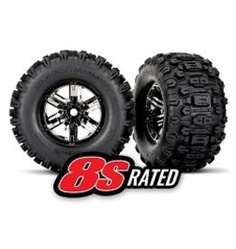 Traxxas Tires & wheels, assembled, glued (X-Maxx® black chrome wheels, Sledgehammer® tires, foam inserts) (left & right) (2)