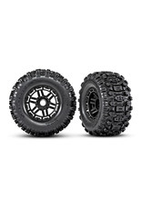 Traxxas Tires & wheels, assembled, glued (black wheels, dual profile (2.8" outer, 3.6" inner), Sledgehammer® tires, foam inserts) (2) (17mm splined) (TSM® rated)