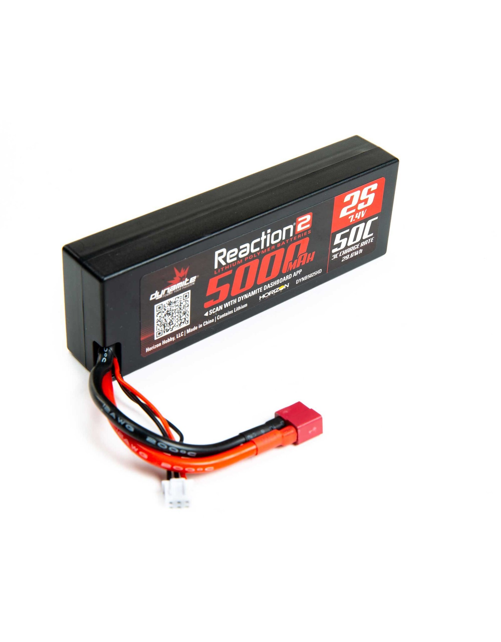 Dynamite 7.4V 5000mAh 2S 50C Reaction 2.0 Hardcase LiPo Battery: Deans