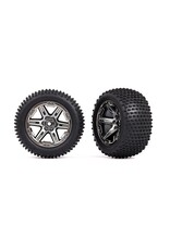Traxxas Tires & wheels, assembled, glued (2.8") (RXT black chrome wheels, Alias® tires, foam inserts) (2WD electric rear) (2) (TSM® rated)