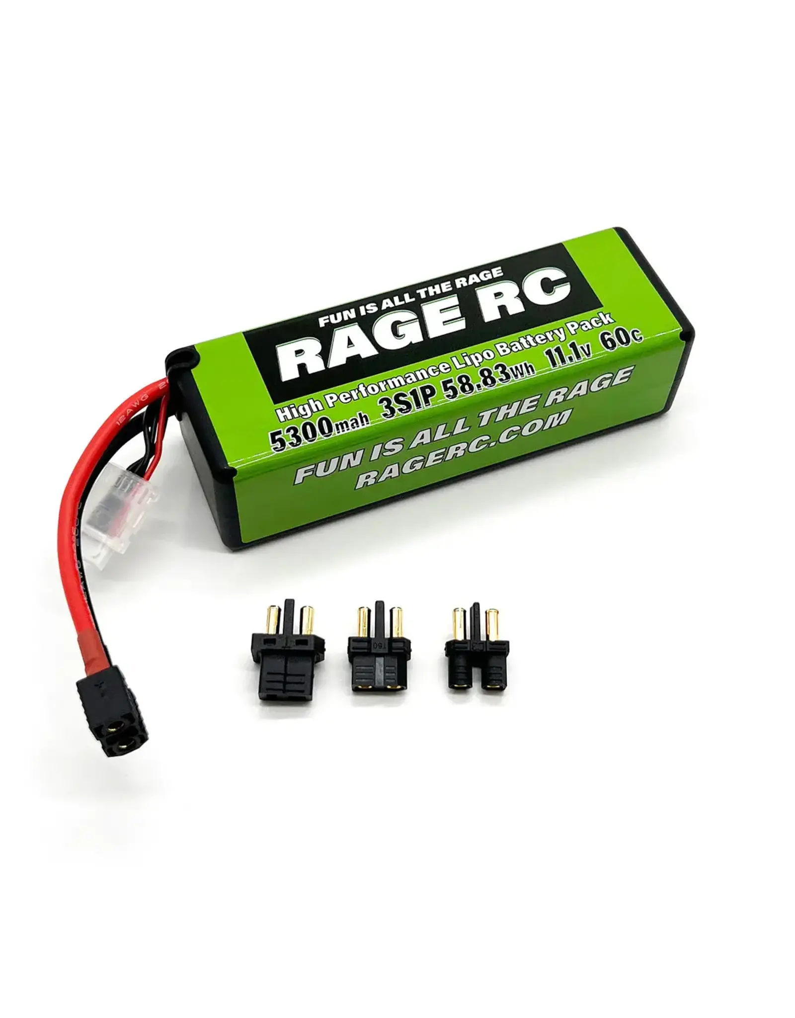 RAGE Rage R/C - 5300mAh 3S 11.1V 60C Hard Case LiPo Battery with Universal Connector EC3, XT60, T-Plug
